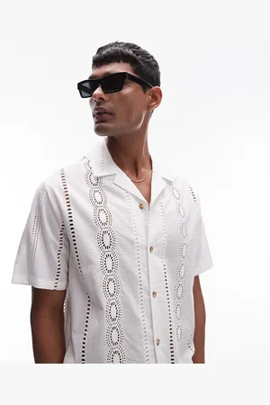 Topman Short sleeve revere broderie pattern shirt in
