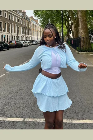 Labelrail X Sumbo Owoyele ribbon detail ruffle pointelle mini skirt in light - part of a set