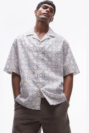 Topman Short sleeve relaxed embroidered floral shirt in white
