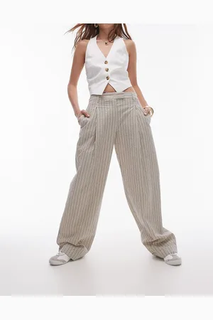 Topshop Low slung textured stripe pants in stone
