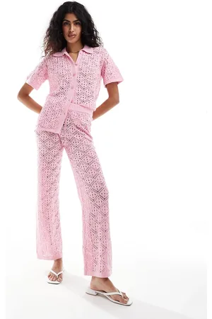 The Frolic Hibiscus crochet wide leg beach pants in bubblegum - part of a set