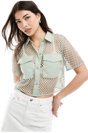 ASOS Mesh cropped shirt in sage