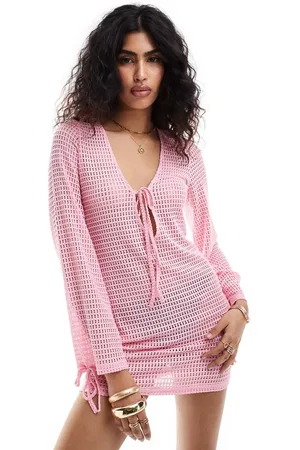 The Frolic Esmarie tie detail long sleeve mini beach dress in