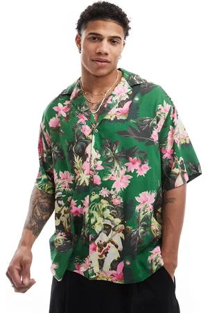 ASOS Oversized camp collar shirt with cello player hawaiian print