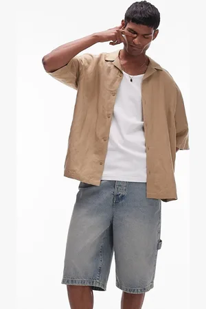 Topman Short sleeve boxy linen blend shirt in stone - part of a set