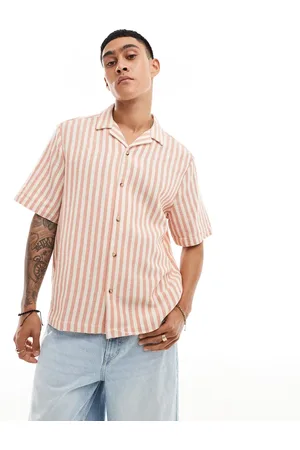 ASOS Relaxed camp collar shirt in basket stripe