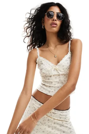 SNDYS Bow front lace trim cami top in vintage floral - part of a set