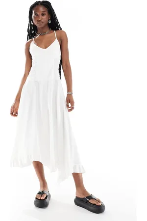 Reclaimed Midi cami dress with ruched detail in off- twill