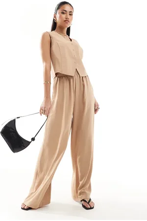Ax Paris Shirred waist wide leg pants in beige - part of a set