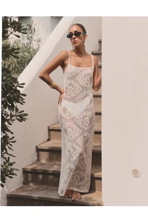 4th & Reckless X Luana Barron agnes crochet maxi beach dress in off