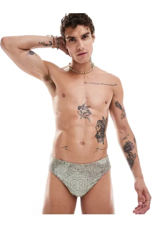 Reclaimed Reversible swim trunks in gray animal print