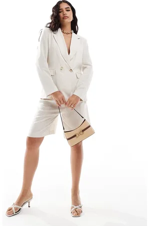 Pull&Bear Linen oversized longline short in ecru - part of a set
