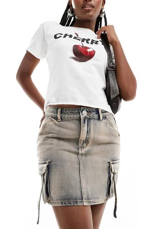 Liquor N Poker Washed denim frayed mini skirt in