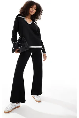 SNDYS Knit wide leg pants with contrast seam in - part of a set