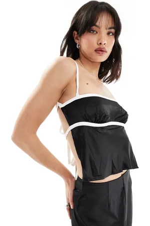 SNDYS Satin cami tie back detail top with contrast bust seam detail in - part of a set