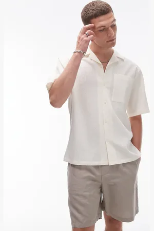 Topman Short sleeve relaxed seersucker shirt in ecru