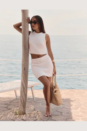 4th & Reckless X Luana Barron eden knit mini beach skirt in off - part of a set