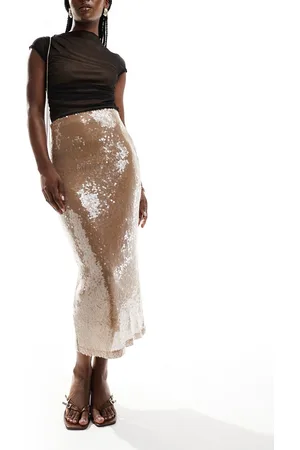 Bardot Midi skirt in cream glazed sequin