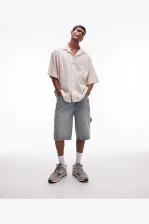 Topman Oversized fit waffle button up shirt in ecru