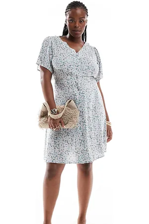 ONLY V neck tie waist mini dress in sage floral