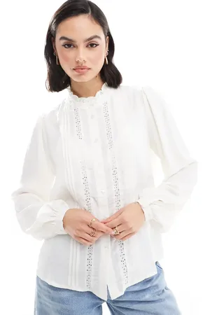 JDY Lace detail blouse in cream