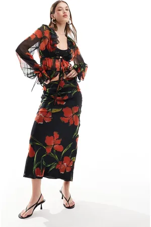 ASOS Chiffon bias maxi skirt in floral print - part of a set