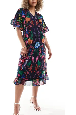 HOPE & IVY Midi smock dress in bright floral
