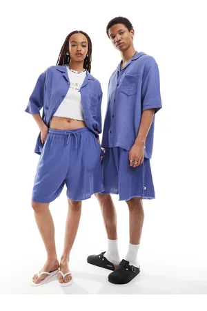 COLLUSION Unisex textured longline shorts in lavender blue - part of a set