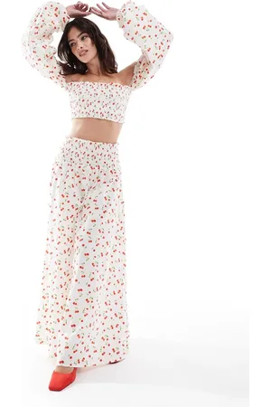 ASOS Shirred waist maxi skirt in cherry print - part of a set