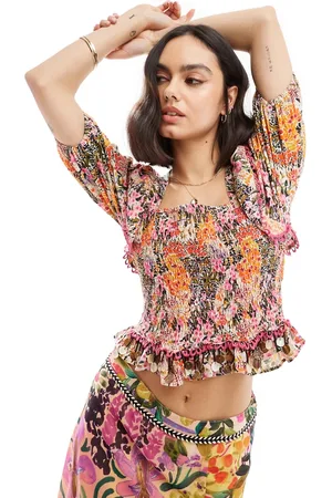 HOPE & IVY Smock top with embellished trim in floral - part of a set