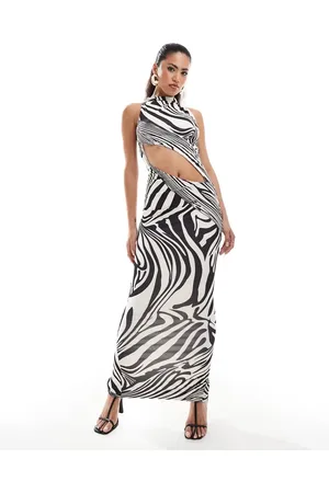 Murci High neck sleeveless slash waist maxi dress in zebra print