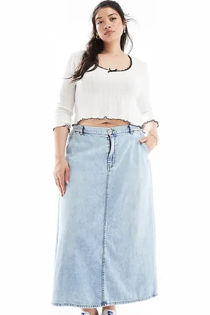 ONLY Denim midi skirt in light wash