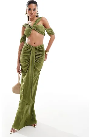 Murci Plisse cut out halterneck top and ruched maxi skirt set in
