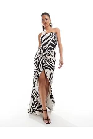 Murci Bandeau thigh split maxi dress in zebra print