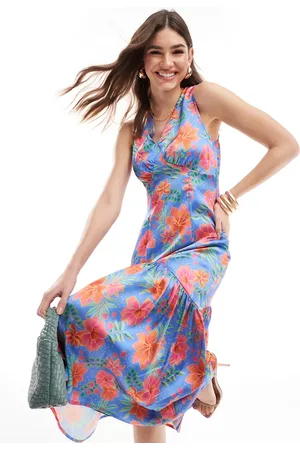 ANAYA Tie back satin midaxi dress in tropical floral