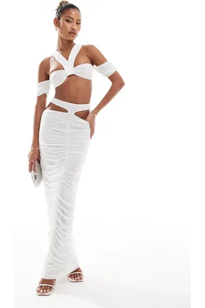 Murci Textured cut out halterneck top and ruched maxi skirt set in