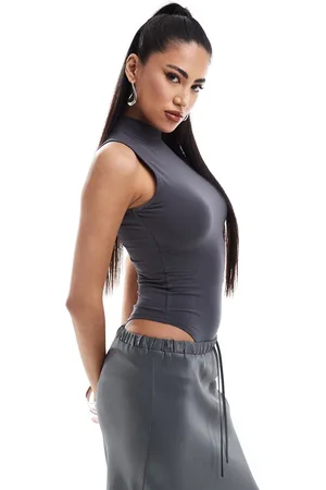 Simmi London Simmi high neck fitted bodysuit in charcoal