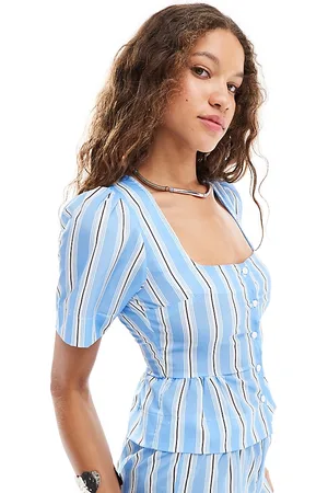 Reclaimed Square neck button up top in stripe