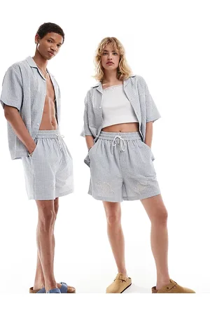 Reclaimed Unisex relaxed boxer shorts with embroidery in check - part of a set