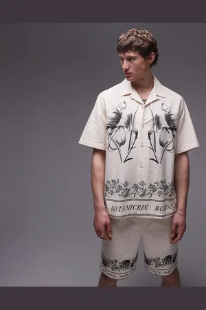 Topman Short sleeve relaxed border print shirt in ecru - part of a set