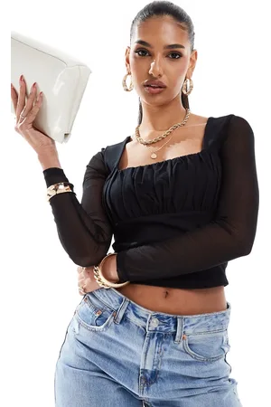 ASOS Square neck top with mesh sleeve in