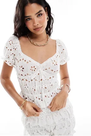 ASOS Babydoll ruched crop top in eyelet - part of a set