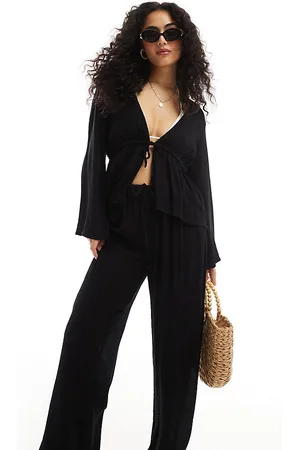 Esmée Esmee tie crinkle beach pants in black - part of a set