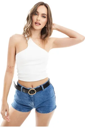 ASOS Double layer ribbed scoop one shoulder cut out crop top in