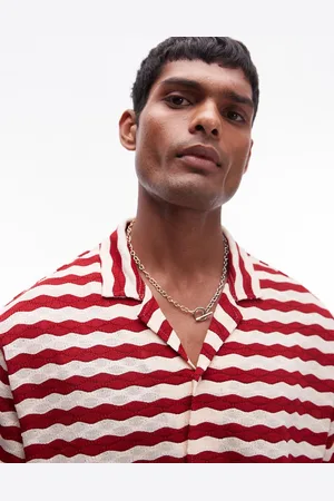 Topman Short sleeve stripe crochet holiday shirt in
