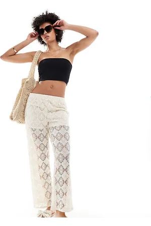 JDY Crochet wide leg pants with short insert in stone
