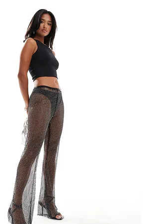 ASOS ASOS DESIGN Petite fishnet hotfix flared pants in
