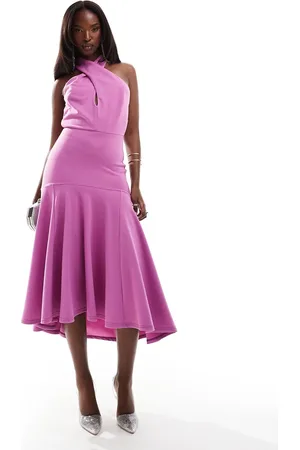True Violet High neck midi skater dress in