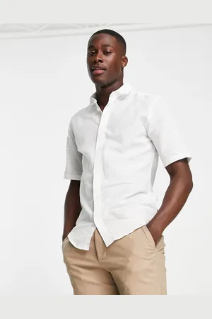 Only & Sons Short sleeve slim fit linen mix shirt in