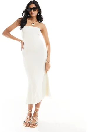 Style Cheat Knit bandeau midi dress in cream